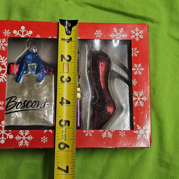 Boscovs Holiday Ornament Set Shopping Bag Lipstick High Heel Red Black Glitter - Picture 5 of 6